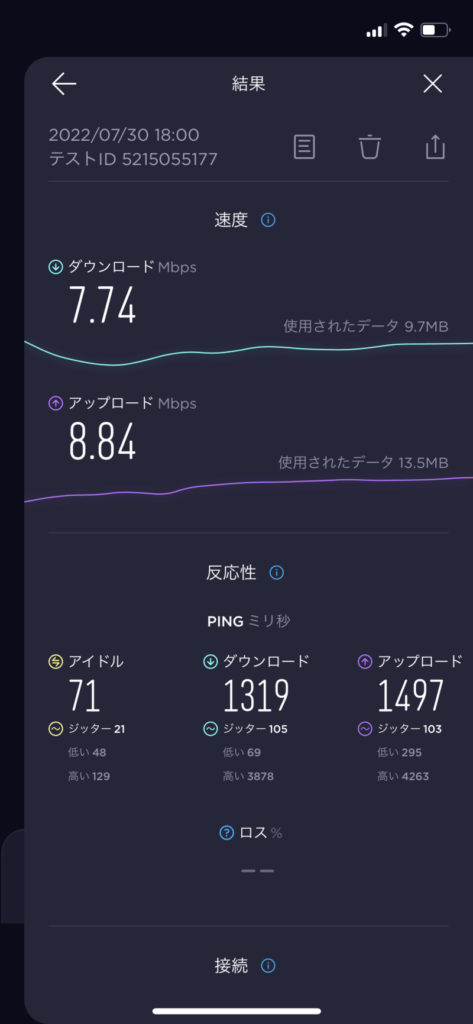 新横浜〜品川の通信速度